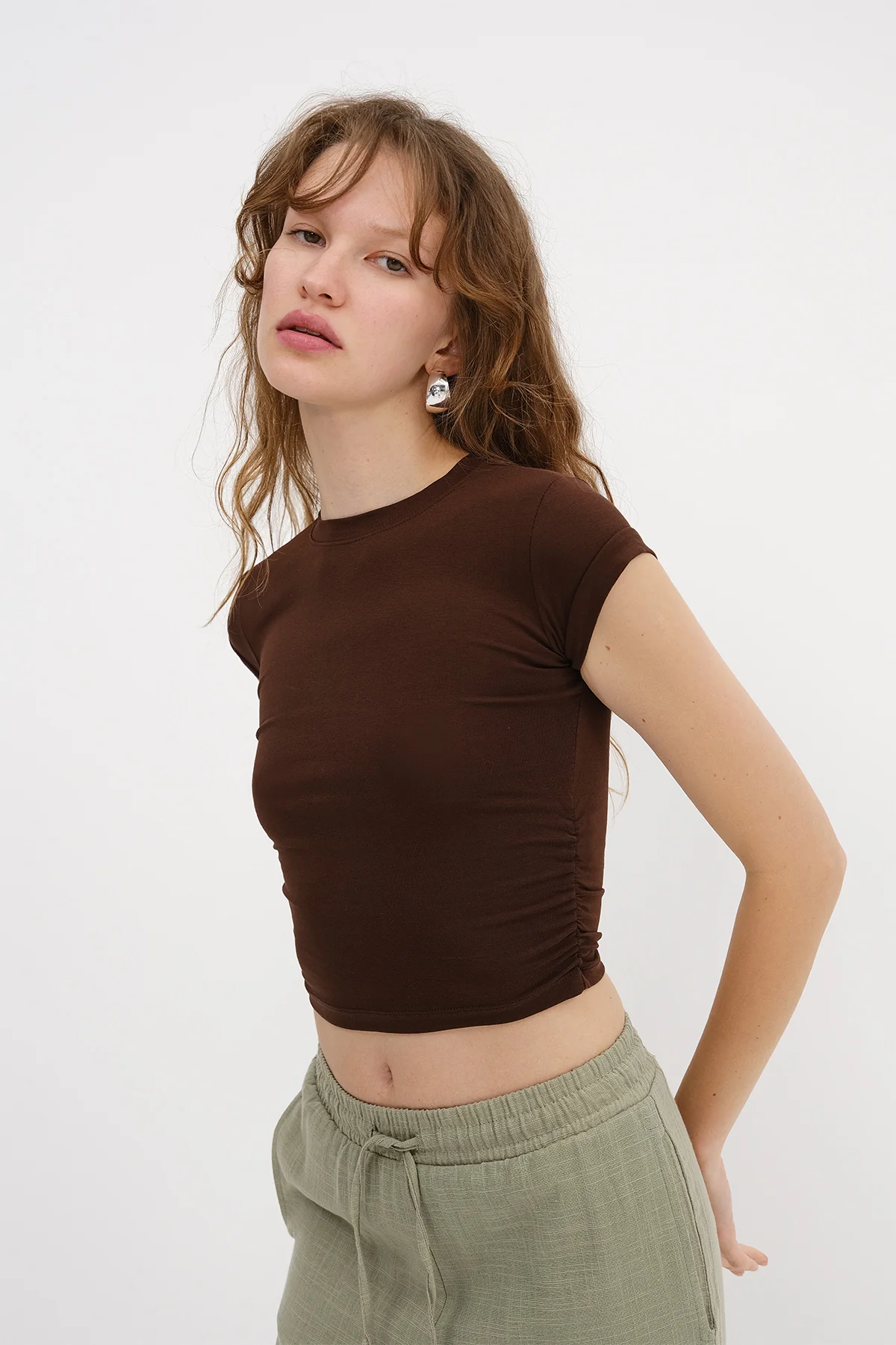 Crew Neck Side Gathered Blouse - Image 10