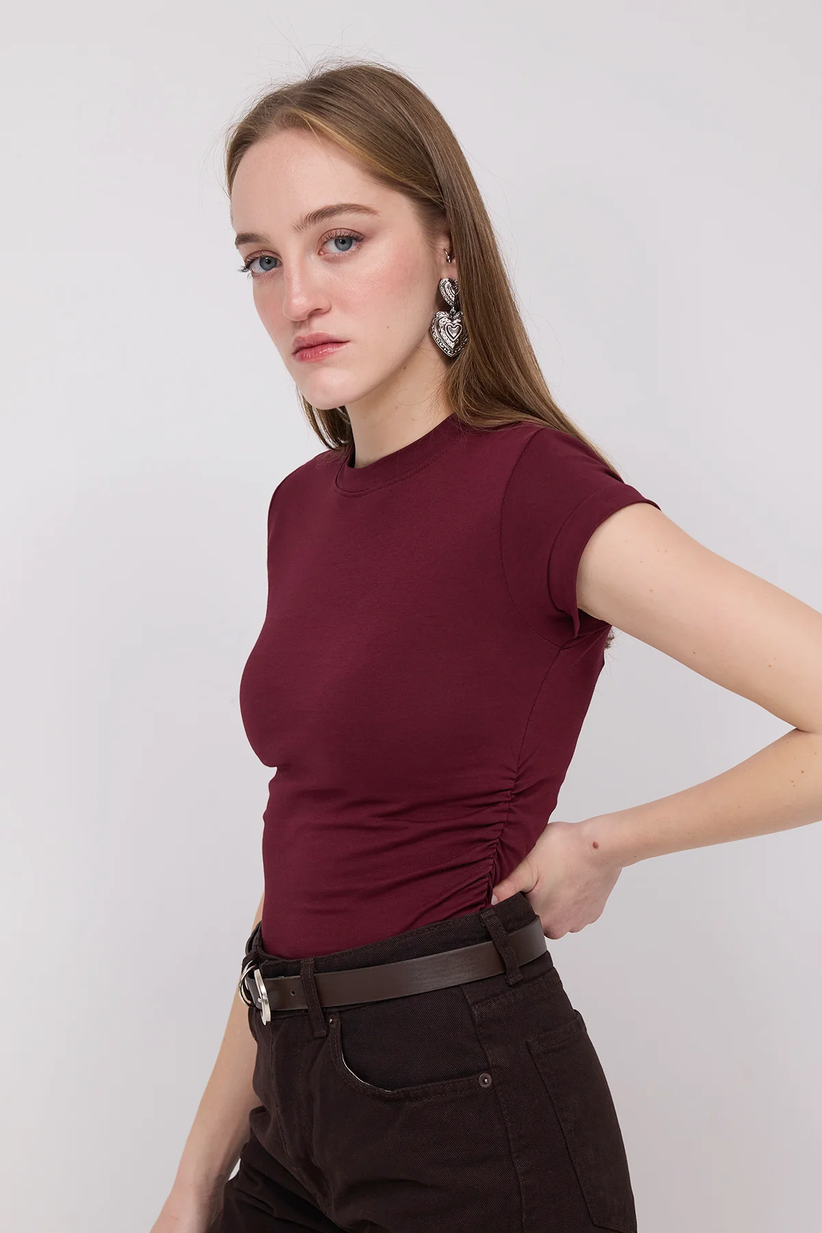 Crew Neck Side Gathered Blouse - Image 14