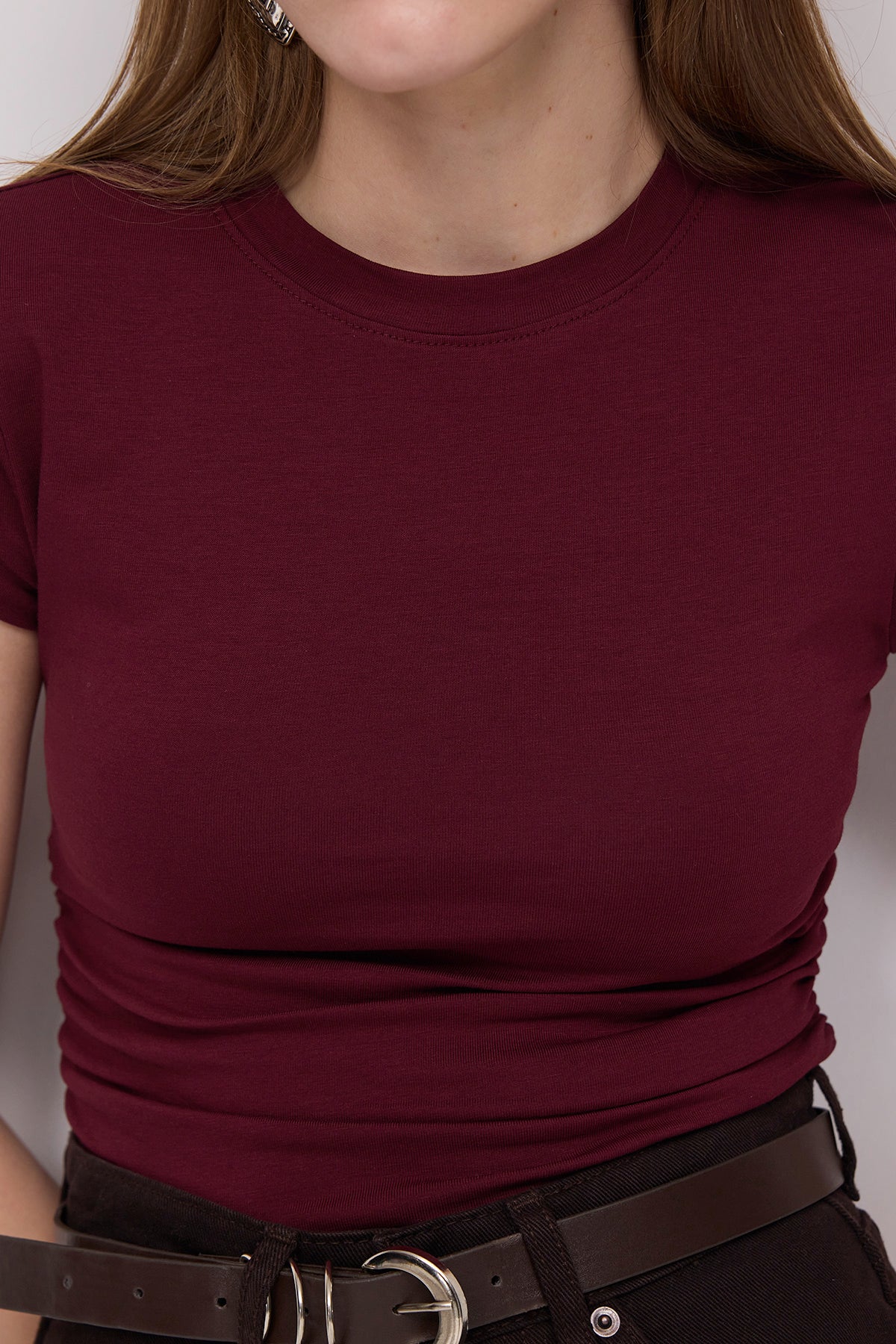 Crew Neck Side Gathered Blouse - Image 15