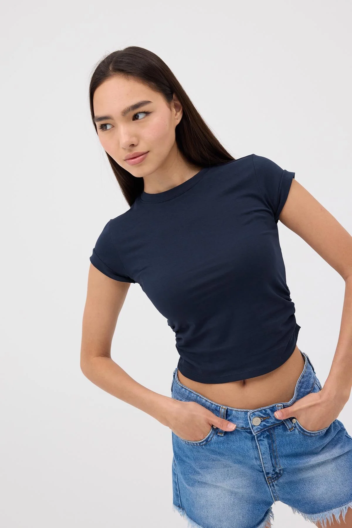Crew Neck Side Gathered Blouse - Image 28