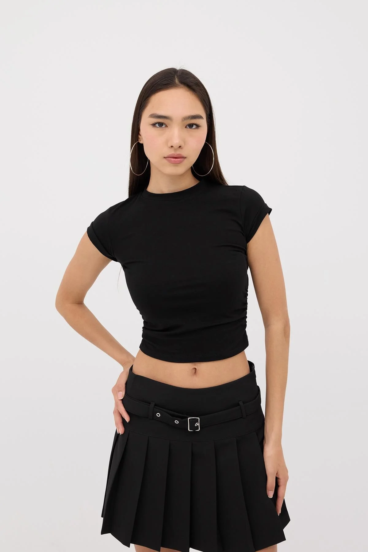 Crew Neck Side Gathered Blouse - Image 31