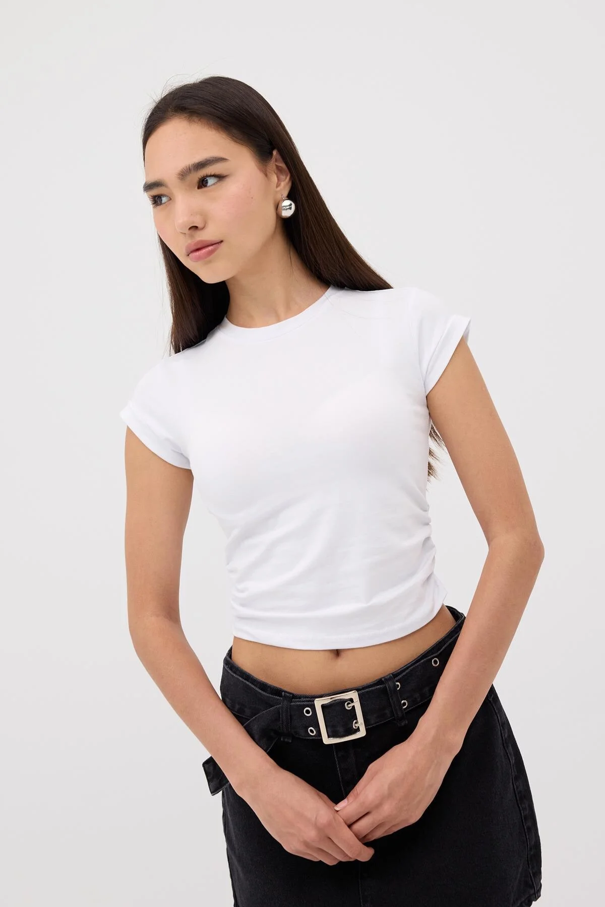 Crew Neck Side Gathered Blouse - Image 36