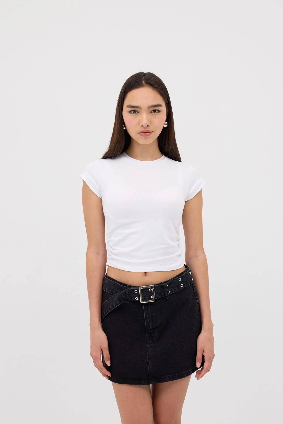 Crew Neck Side Gathered Blouse - Image 39