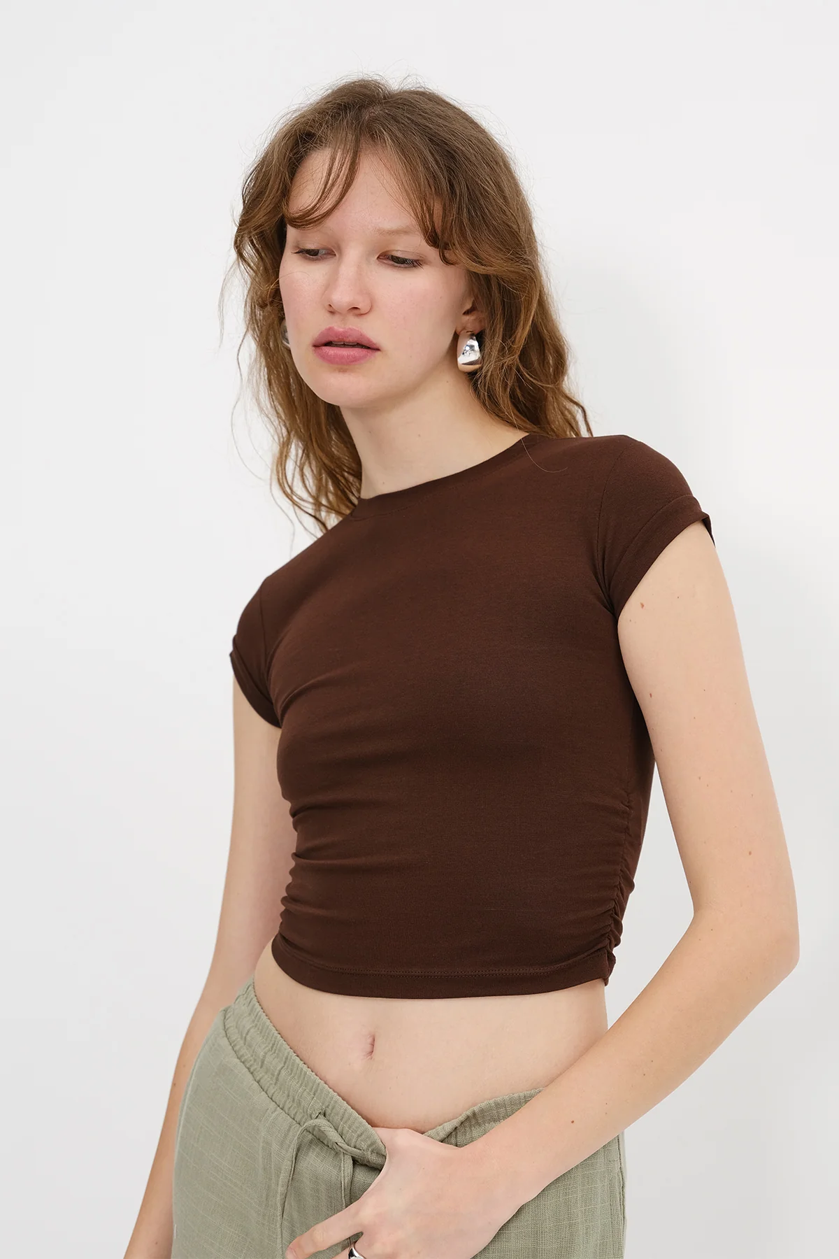 Crew Neck Side Gathered Blouse - Image 8