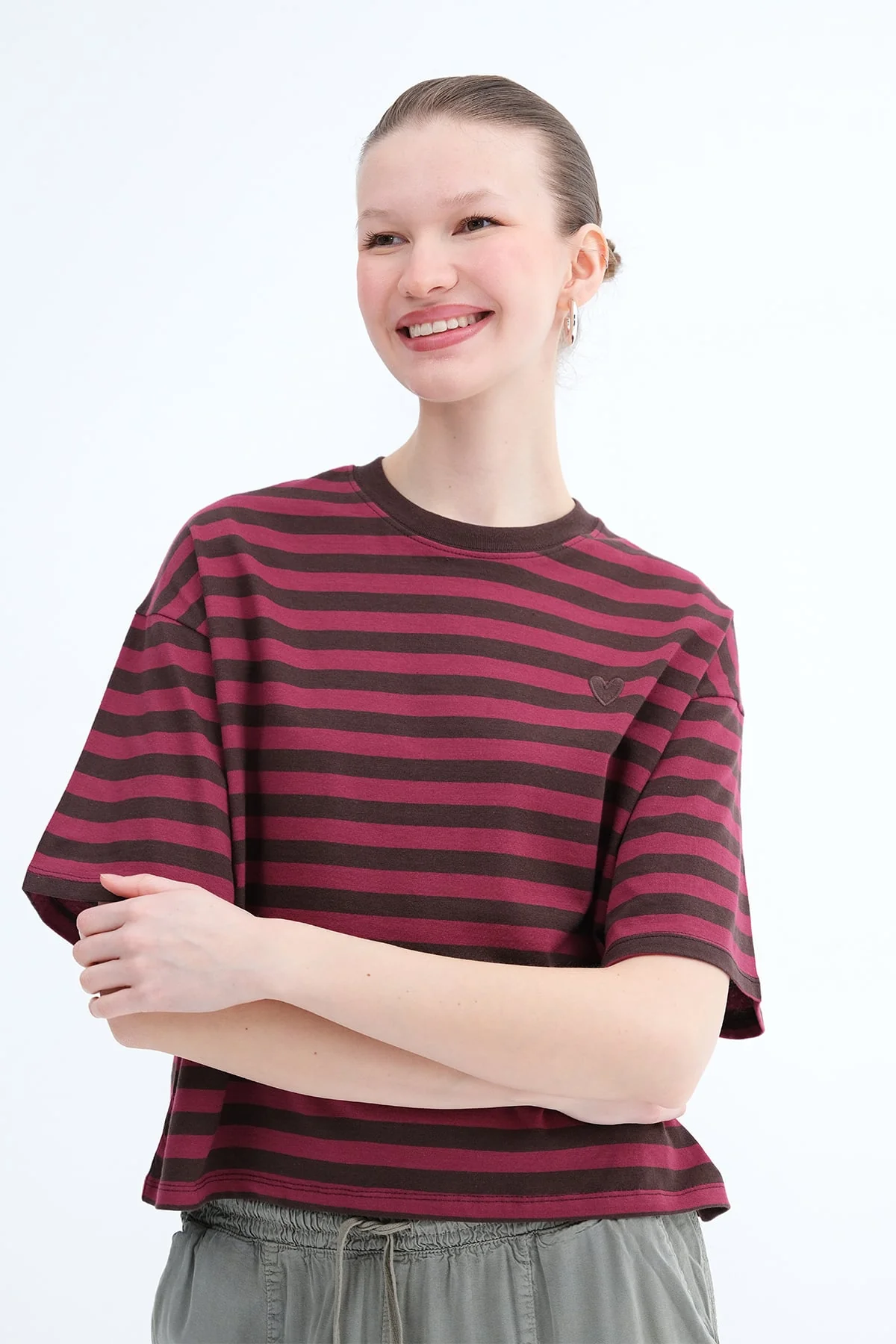 Heart Embroidered Striped T-Shirt - Image 3