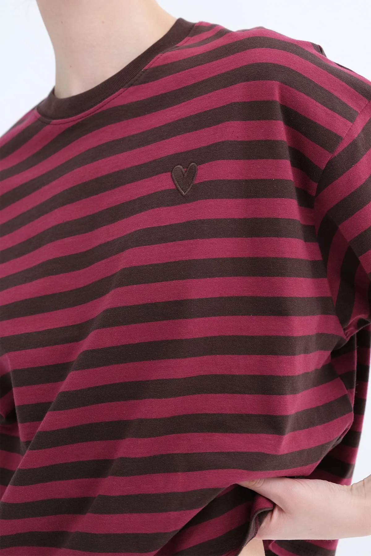 Heart Embroidered Striped T-Shirt - Image 5