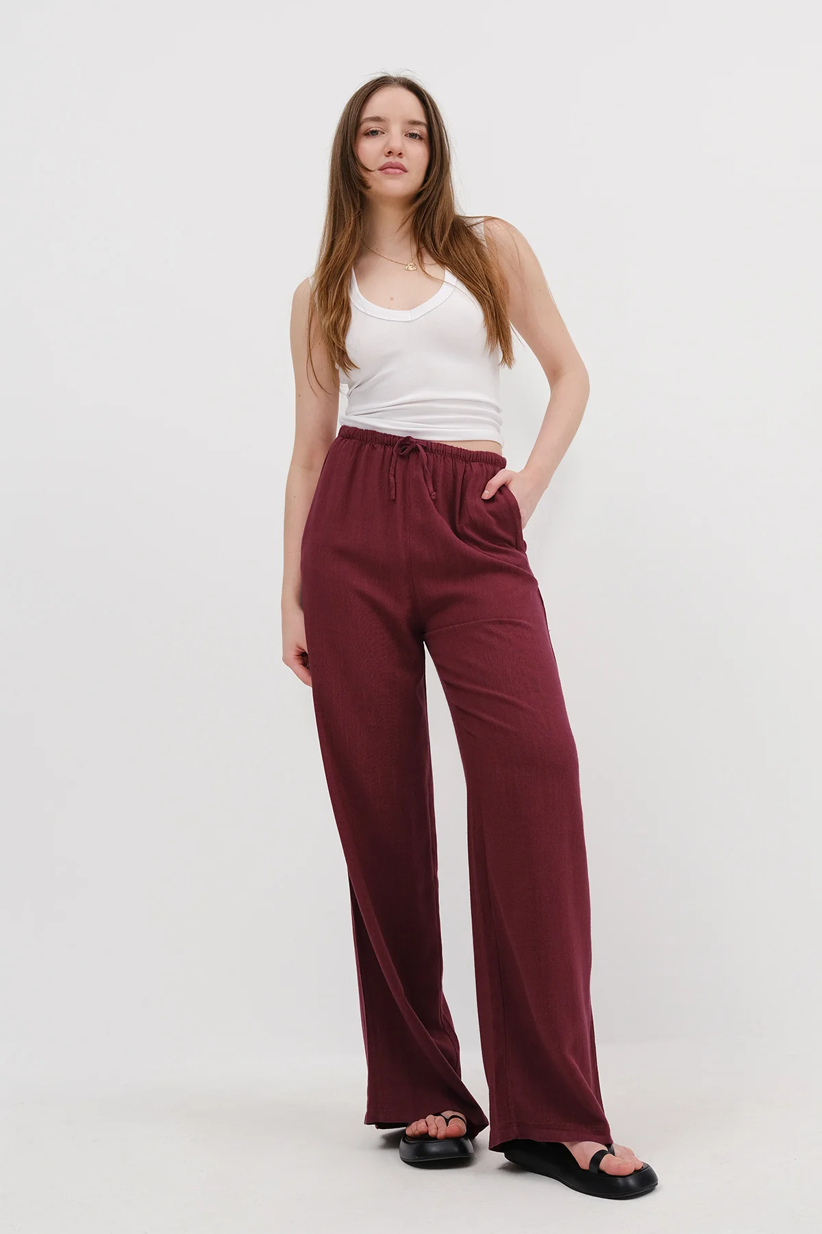 Linen-Blend Tie-Waist Wide Leg Pants - Image 13