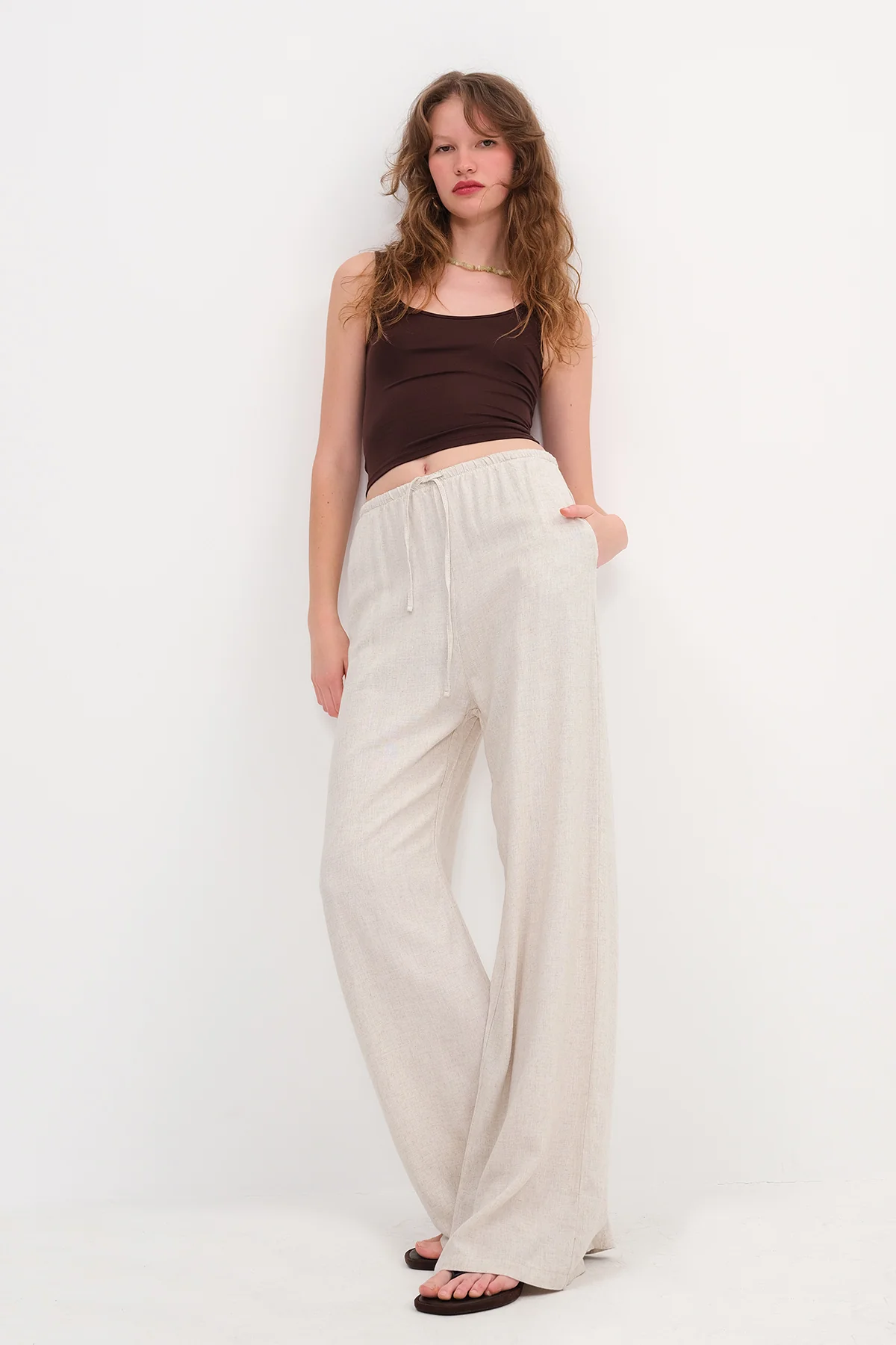 Linen-Blend Tie-Waist Wide Leg Pants - Image 19