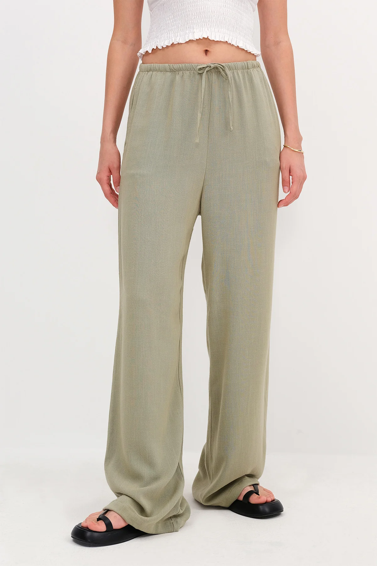 Linen-Blend Tie-Waist Wide Leg Pants - Image 26