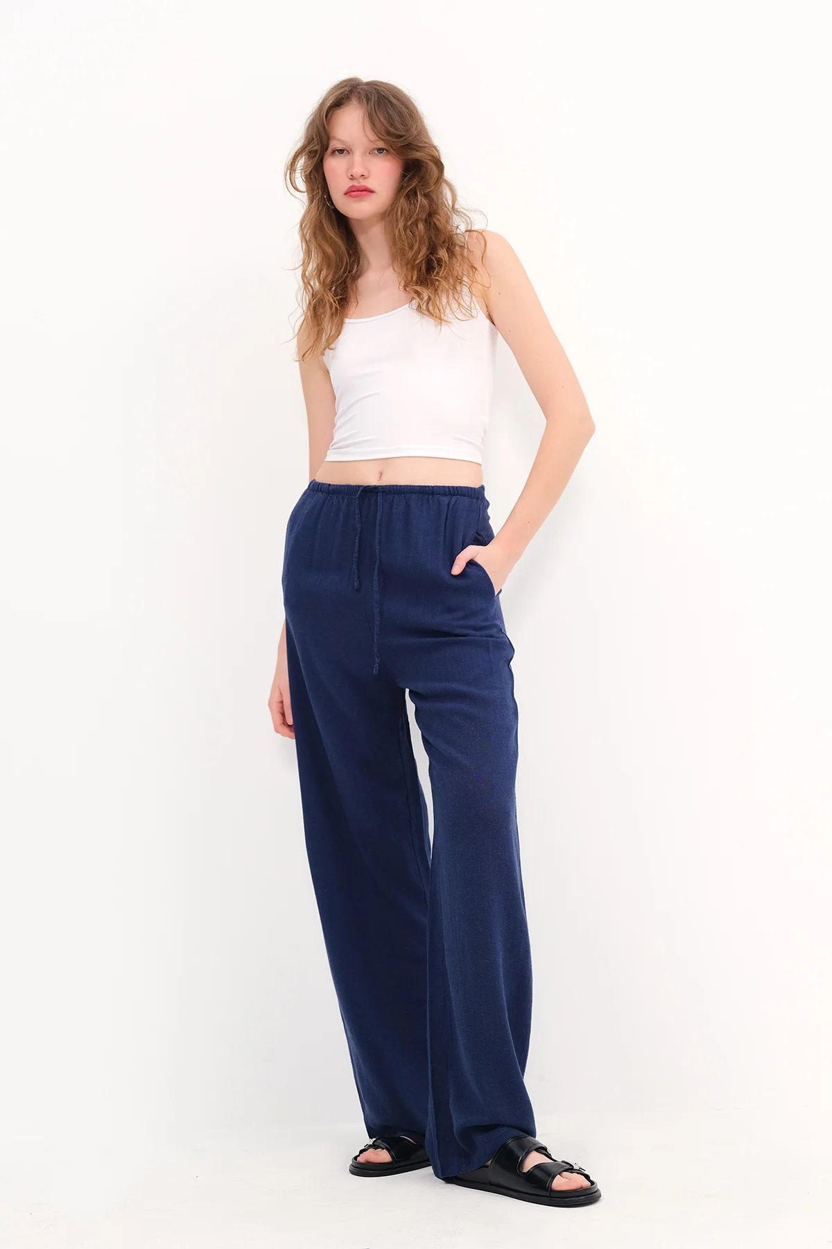 Linen-Blend Tie-Waist Wide Leg Pants - Image 31