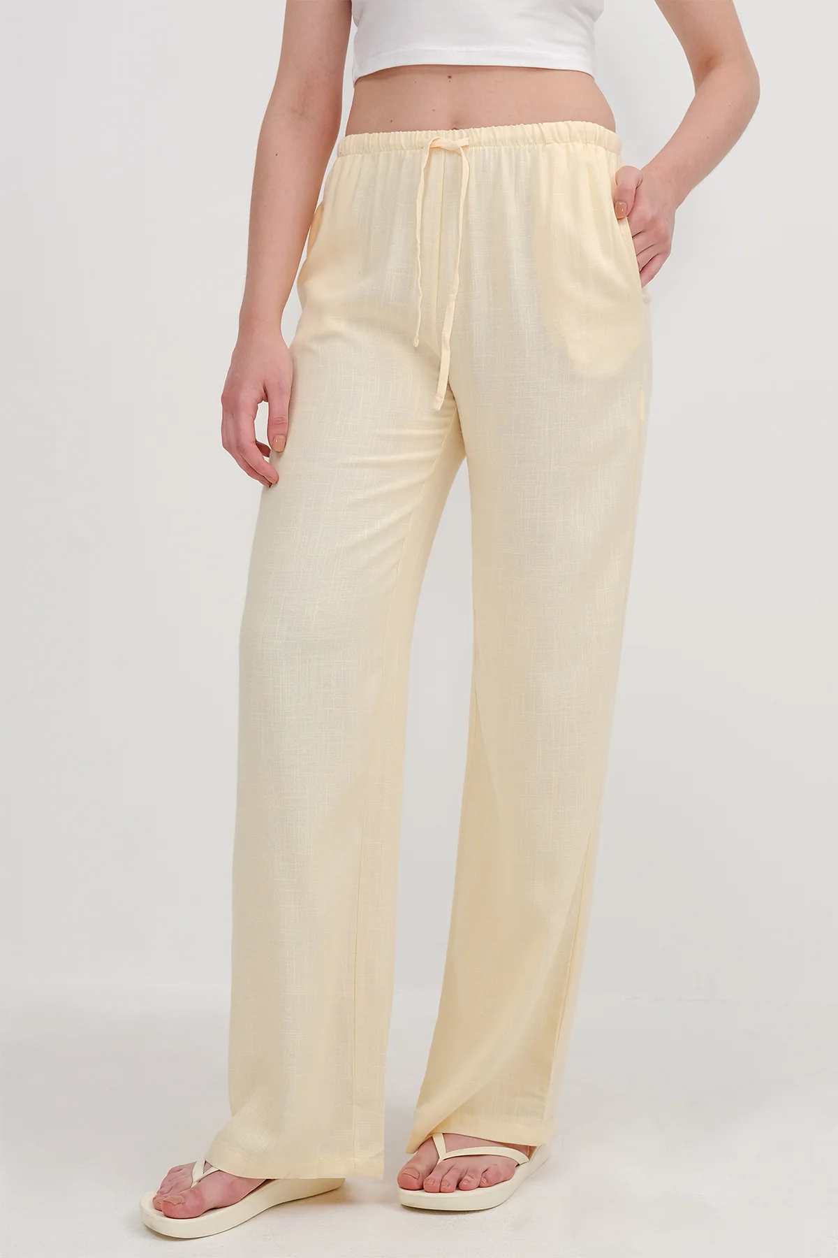 Linen-Blend Tie-Waist Wide Leg Pants - Image 5