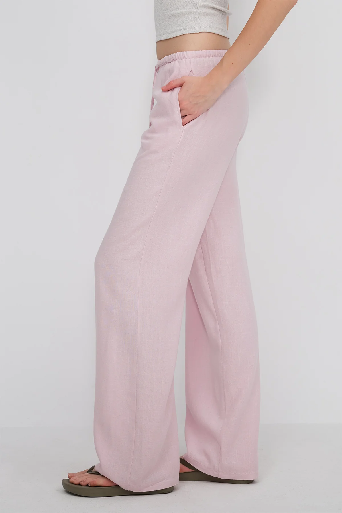 Linen-Blend Tie-Waist Wide Leg Pants - Image 8