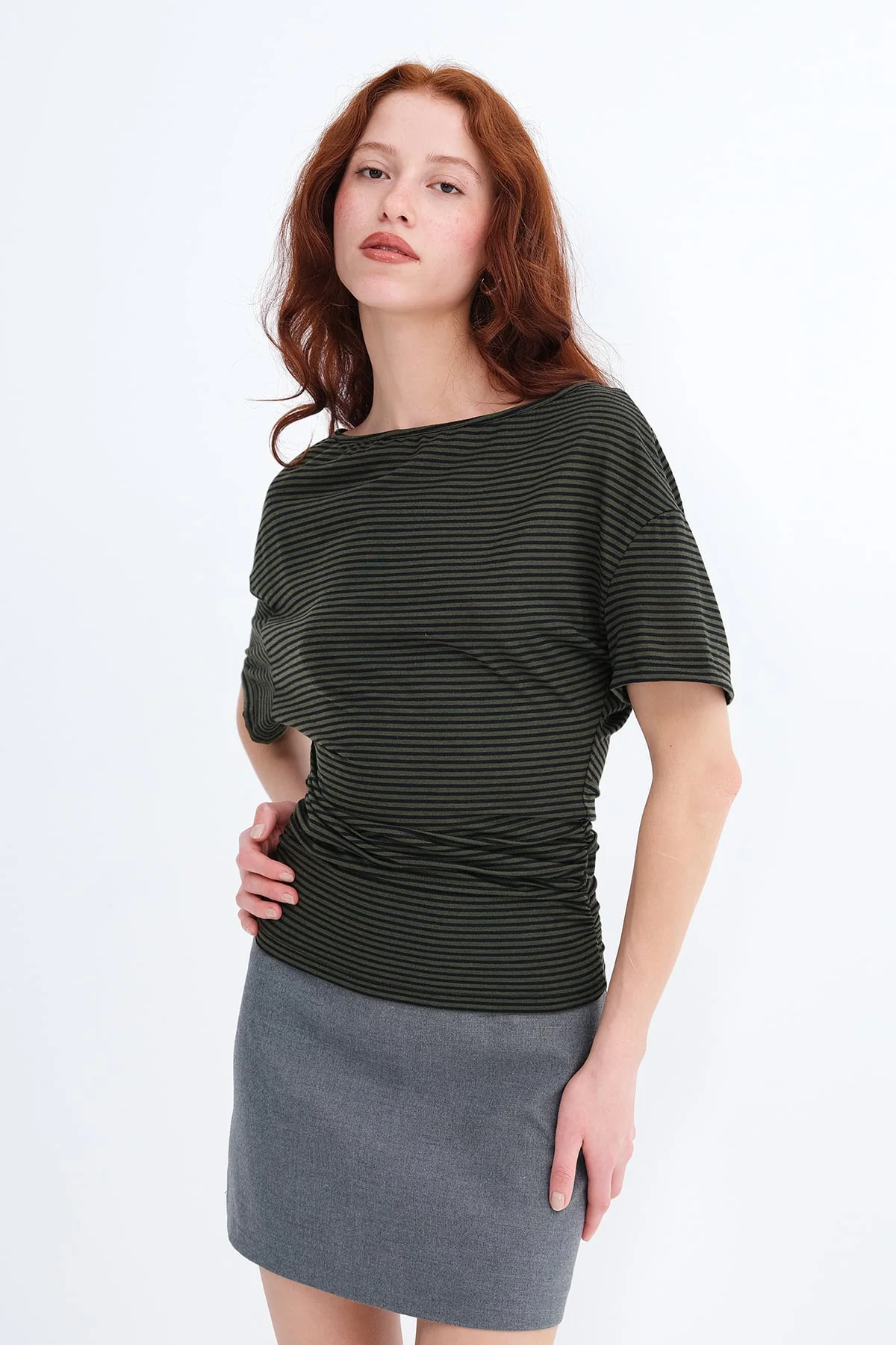 Side Ruched Striped T-shirt - Image 14
