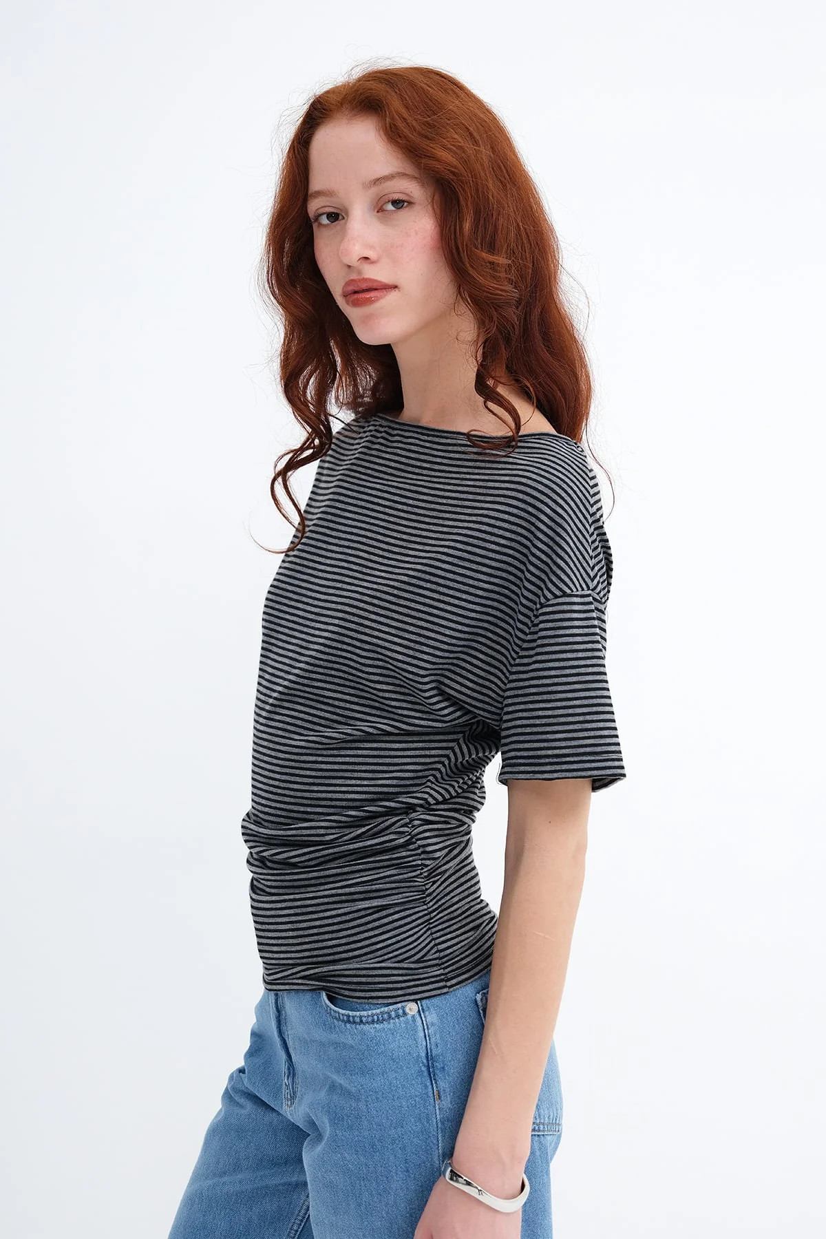 Side Ruched Striped T-shirt - Image 15