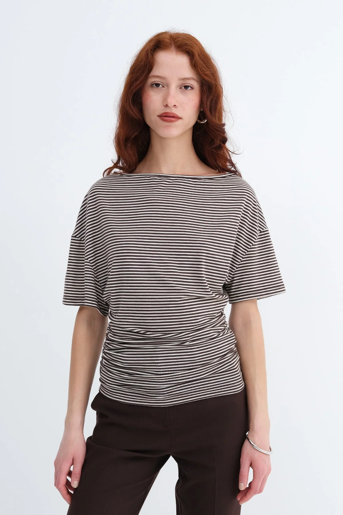 Side Ruched Striped T-shirt - Image 3