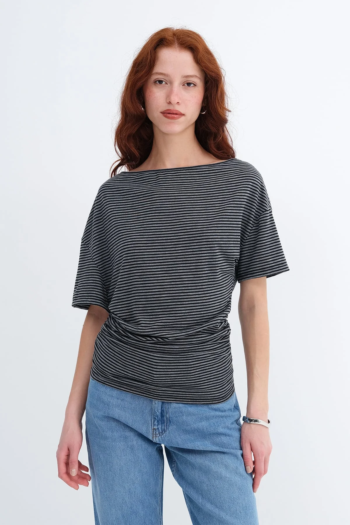 Side Ruched Striped T-shirt - Image 6