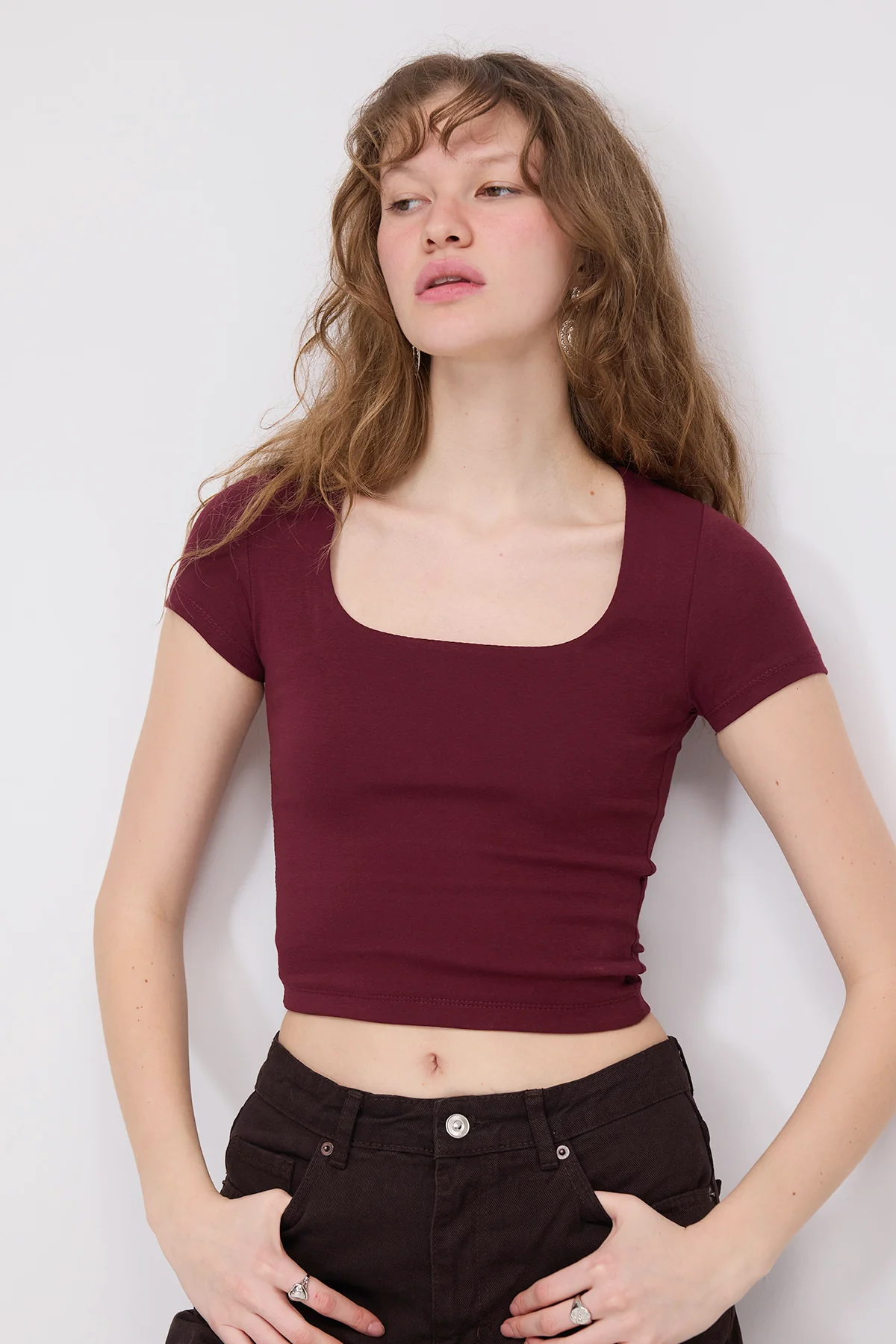 Square Neck Basic Blouse With Short Sleeve - Image 14