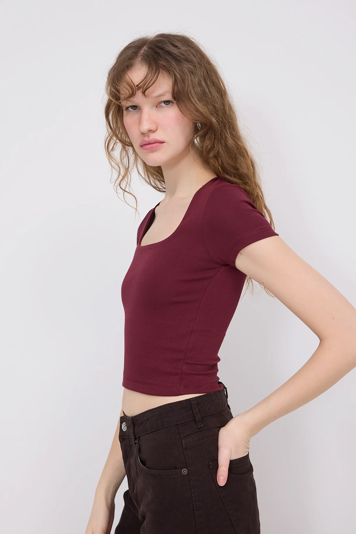 Square Neck Basic Blouse With Short Sleeve - Image 15