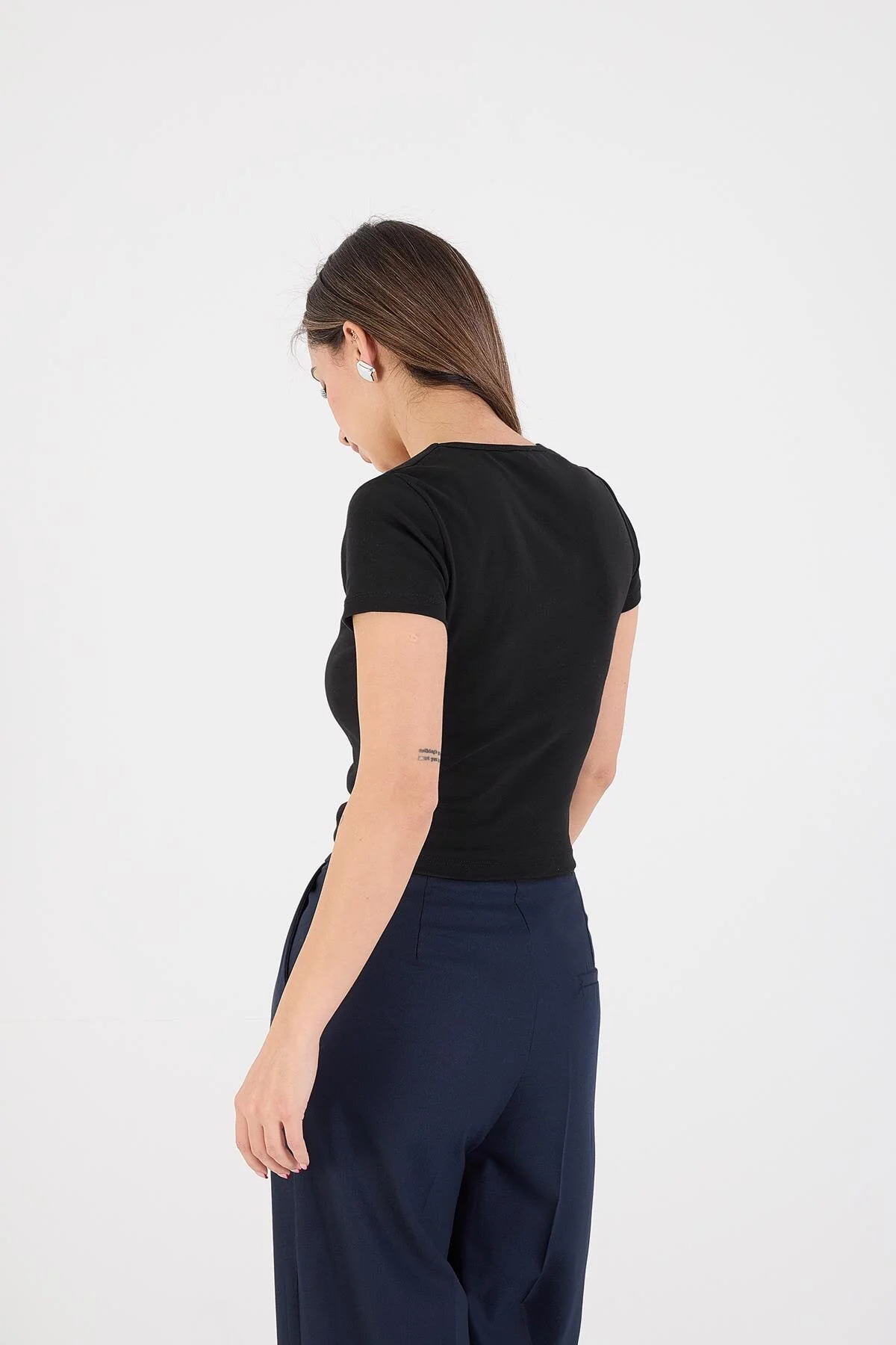 Square Neck Basic Blouse With Short Sleeve - Image 47