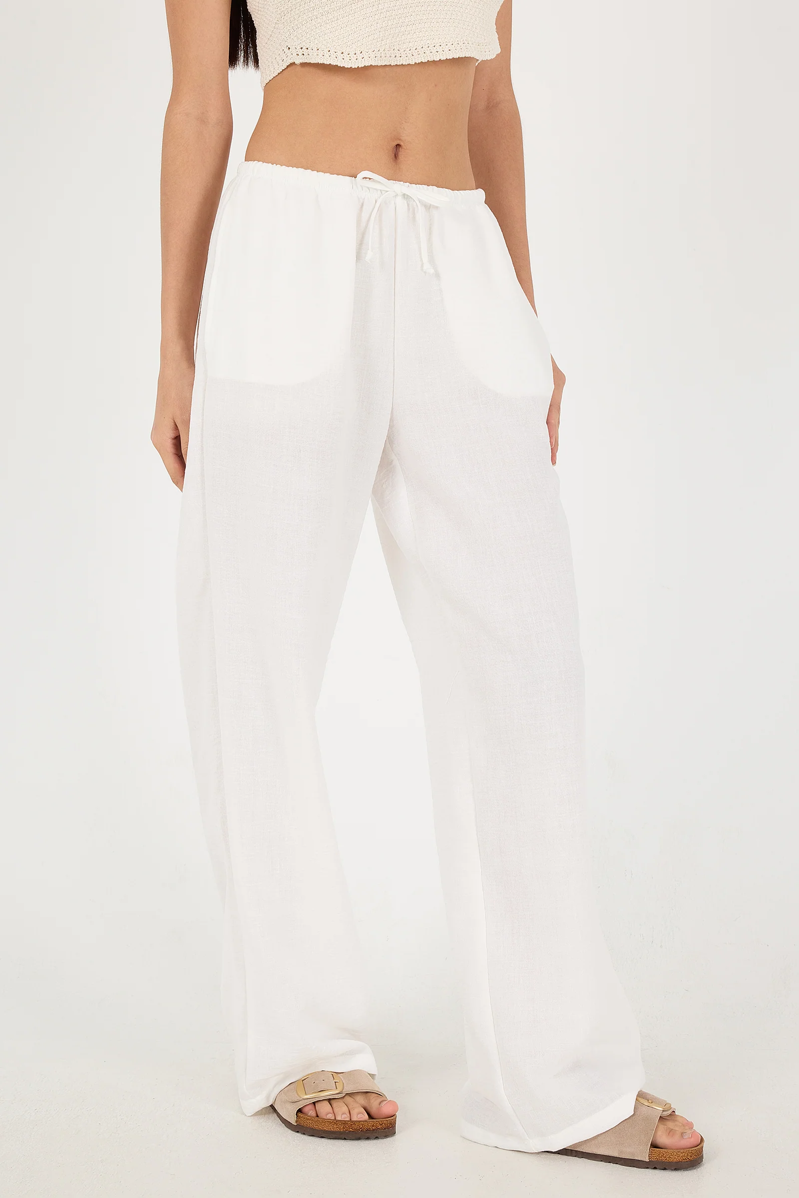 Tied Wide Leg Trousers - Image 25