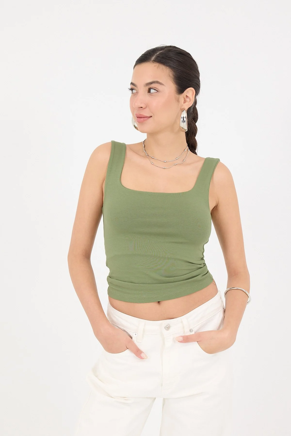 Wide-Strap Square Neck Tank Top - Image 51